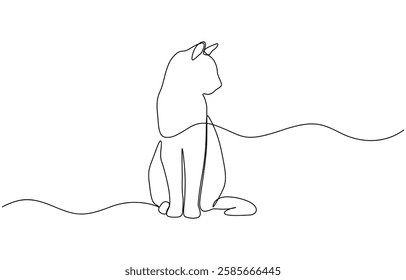 Cats vector with continuous single one line art drawing, Continuous line drawing of Cat. one line cat shape with active stroke.