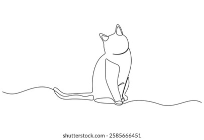 Cats vector with continuous single one line art drawing, Continuous line drawing of Cat. one line cat shape with active stroke.