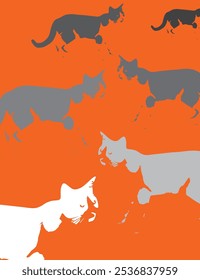 Cats vector illustration on orange background