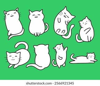 Cats Vector illustration in trendy cute simple linear style, cats and pets, funny mascots and cartoon characters, friendly stickers and badge for advertising, social media