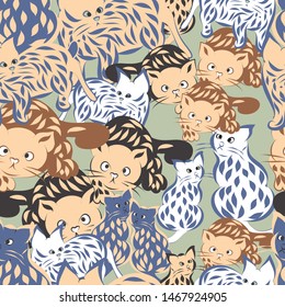 Cats vector repeat pattern perfect for fabrics,wallpaper,stationary, scarp booking , packaging, gift wrap, pet products