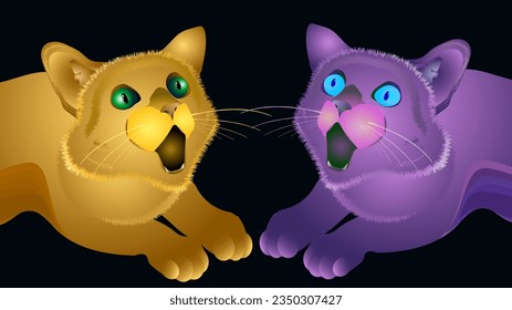 Gatos. Pegatina de pared. un puerto de neón multicolor abstracto.