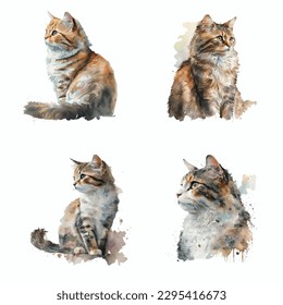 Cats. Wall sticker. Graphic, colored hand-drawn sketch with splashes of watercolor