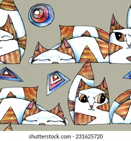 Cats. Watercolor illustration in vector format - seamless pattern