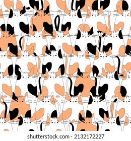gatos blancos con manchas rojas y negras dibujo de la mano plano vectorial patrón sin fisuras esbozo aislado simple