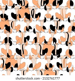 cats white with red and black spots flat illustration hand drawing vector seamless pattern simple isolated sketch