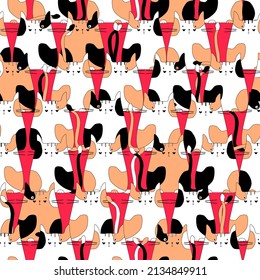 cats white with red and black spots flat illustration hand drawing vector seamless pattern simple isolated sketch