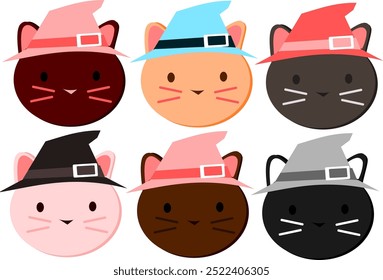 cats in witch hats. set