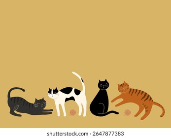 Cats and yarn balls background with copy space.