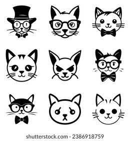 Cats3 Flat Icon Set Isolated On White Background