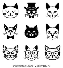Cats3 Flat Icon Set Isolated On White Background