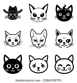 Cats3 Flat Icon Set Isolated On White Background