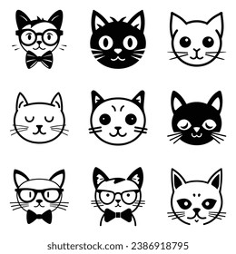 Cats3 Flat Icon Set Isolated On White Background