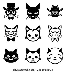 Cats3 Flat Icon Set Isolated On White Background