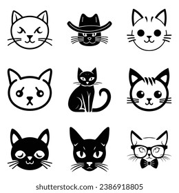 Cats3 Flat Icon Set Isolated On White Background