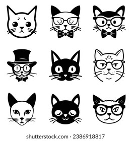 Cats3 Flat Icon Set Isolated On White Background