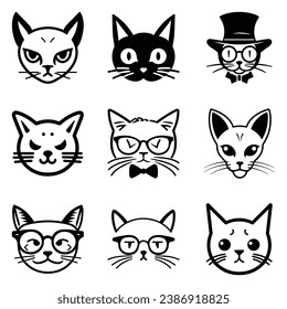 Cats3 Flat Icon Set Isolated On White Background