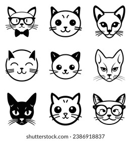 Cats3 Flat Icon Set Isolated On White Background
