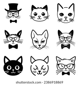 Cats3 Flat Icon Set Isolated On White Background