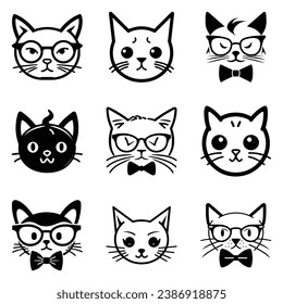 Cats3 Flat Icon Set Isolated On White Background