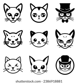 Cats3 Flat Icon Set Isolated On White Background