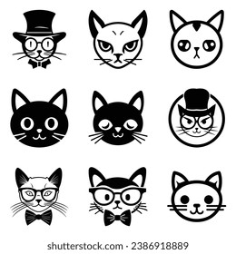 Cats3 Flat Icon Set Isolated On White Background