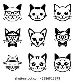 Cats3 Flat Icon Set Isolated On White Background