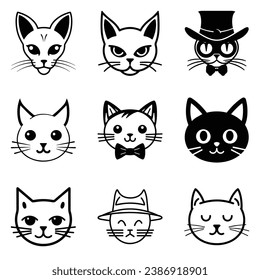 Cats3 Flat Icon Set Isolated On White Background