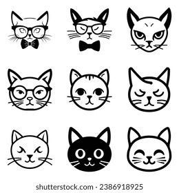 Cats3 Flat Icon Set Isolated On White Background