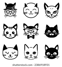 Cats3 Flat Icon Set Isolated On White Background