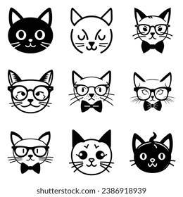 Cats3 Flat Icon Set Isolated On White Background