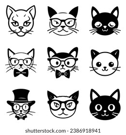 Cats3 Flat Icon Set Isolated On White Background