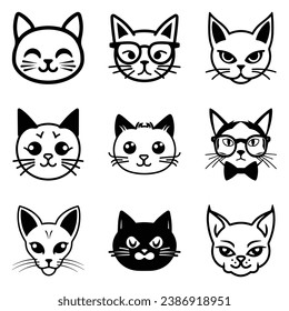 Cats3 Flat Icon Set Isolated On White Background