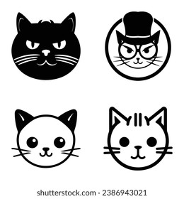 Cats3 Flat Icon Set Isolated On White Background