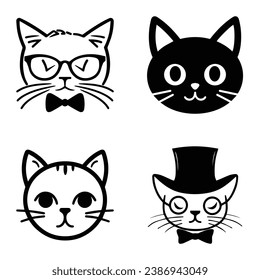 Cats3 Flat Icon Set Isolated On White Background