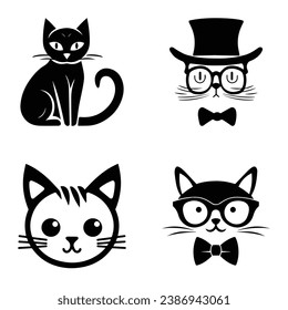 Cats3 Flat Icon Set Isolated On White Background