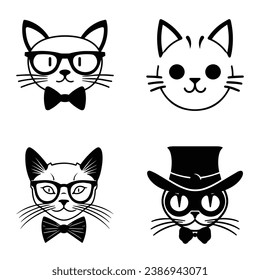 Cats3 Flat Icon Set Isolated On White Background