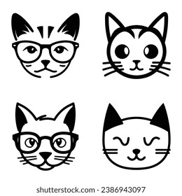 Cats3 Flat Icon Set Isolated On White Background