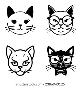 Cats3 Flat Icon Set Isolated On White Background