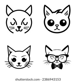 Cats3 Flat Icon Set Isolated On White Background