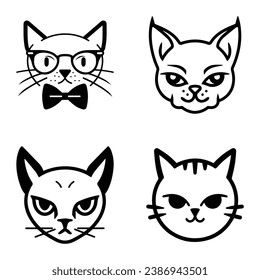 Cats3 Flat Icon Set Isolated On White Background