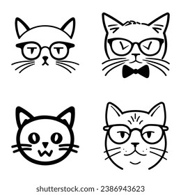 Cats3 Flat Icon Set Isolated On White Background