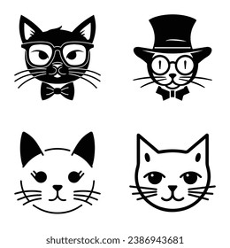 Cats3 Flat Icon Set Isolated On White Background