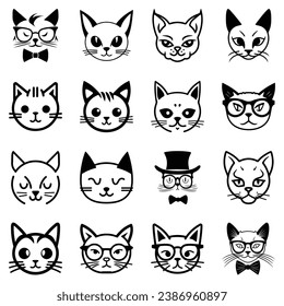 Cats3 Flat Icon Set Isolated On White Background