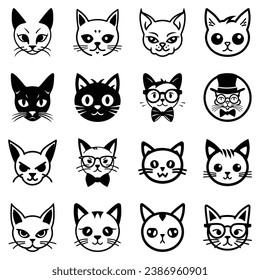 Cats3 Flat Icon Set Isolated On White Background