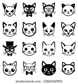 Cats3 Flat Icon Set Isolated On White Background