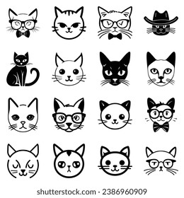 Cats3 Flat Icon Set Isolated On White Background