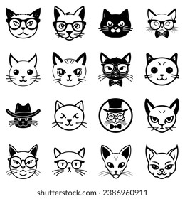 Cats3 Flat Icon Set Isolated On White Background