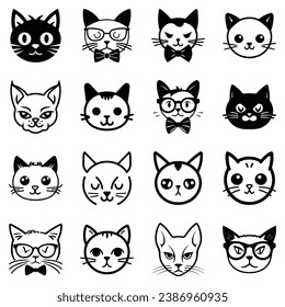 Cats3 Flat Icon Set Isolated On White Background