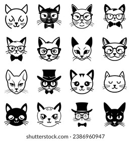 Cats3 Flat Icon Set Isolated On White Background